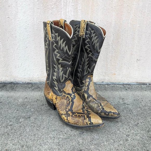 Justin Boots Other - Justin Boots Vintage Belly Cut Python Snake Skin Cowboy Boots Men's 7.5